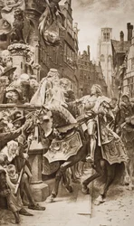 The Holy Roman Emperor Maximilian I and his wife, Mary of Burgundy, with their First Born, Philip of Ghent, illustration from 